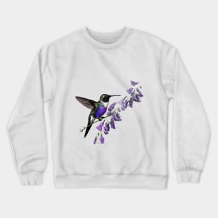 Black Chinned Hummingbird with Purple Wisteria Crewneck Sweatshirt